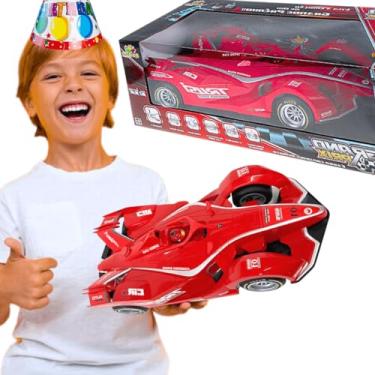 Imagem de Carrinho de controle remoto grande bateria recarregável Solta Fumaça 6 Funções brinquedo menino 3 anos presente dia das crianças carro controle remoto de corrida Grand Prix Vermelho