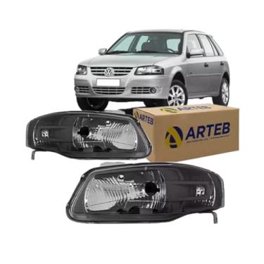 Imagem de Farol Gol G4 2006 a 2013 Foco Simples Máscara Negra C/Aplique Cinza (Lado Esquerdo) Original Arteb