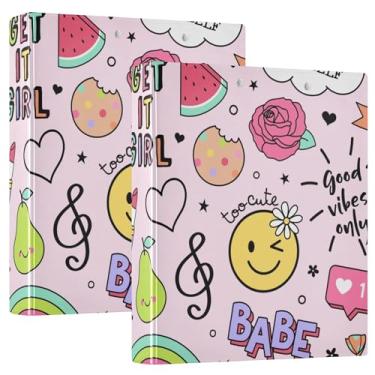 Imagem de Yuiboo Fichários de caderno de três anéis de 3,5 cm e 1,2 cm com prancheta, pacote com 1/2 fichário escolar, capa dura, elementos fofos para meninas