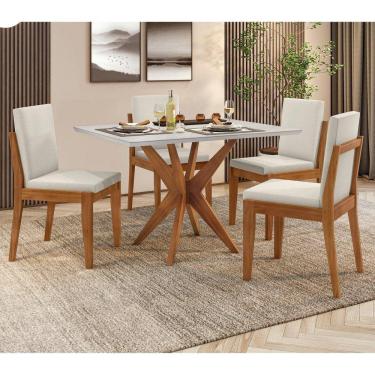 Imagem de Conjunto Sala de Jantar Mesa Donna com 4 Cadeiras Lady Mel Natural/Off White
