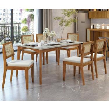 Imagem de Conjunto Sala de Jantar Mesa Monalisa com 6 Cadeiras Rainha Mel Natural/Off White