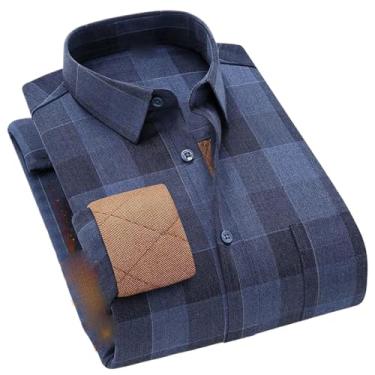 Imagem de Camisas masculinas quentes de lã acolchoadas de manga comprida, blusas confortáveis e grossas, botões de botão único para homens, Bn5655-11, M