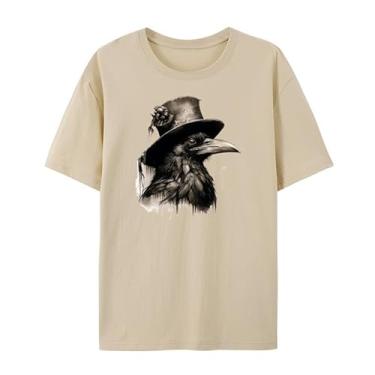 Imagem de Qingyee Camisetas Gothic Black Crow, Black Raven Camiseta com estampa Blackbird para homens e mulheres., Corvo - areia, GG