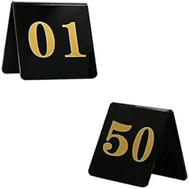 Imagem de Placa de cartões de restaurante, placa de número de mesa, preto, cartão de número de mesa com números dourados de dupla face, para guiar os hóspedes até seus assentos, perfeito para restaura