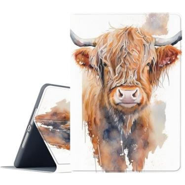 Imagem de FGDRFGRW Capa para tablet Samsung Galaxy Tab A8 de 10,5 polegadas 2022 (SM-P613/P619/P610/P615), suporte ajustável, função despertar/hibernar, capa de proteção de corpo inteiro - aquarela vaca