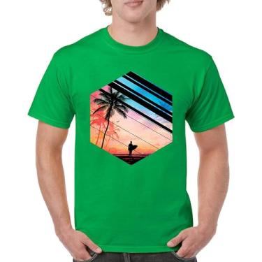Imagem de Camiseta masculina Surfer Paradise Vintage Ocean Summer Surfing Wave Vacation Sea Beach Surfboard Peddle Boarding, Verde, 5G