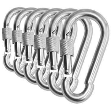 Imagem de Branded Boards Parafuso de polegar de aço inoxidável resistente com mosquetão de trava de mola e ganchos. Classificação de carga de 90-181 kg. 6 pacotes e 12 pacotes (7 cm-6 unidades), prata)