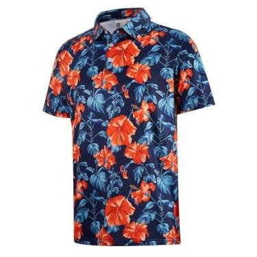 Imagem de APTRO Camisas polo masculinas de golfe havaianas com absorção de umidade, camisas polo de desempenho dry fit, #Po11 Floral laranja, M