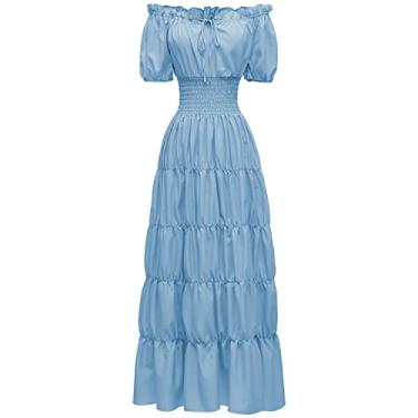 Imagem de Abaowedding Vestido feminino renascentista medieval camisa pirata camponesa top irlandês sob vestido, Azul claro, PP