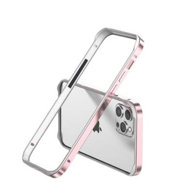 Imagem de OSMARI Capa de alumínio com estrutura metálica para iPhone 14 Plus, capa rígida de alumínio, capa fina com estrutura metálica e para-choque interno macio, proteção de borda elevada (Ouro Rosa)