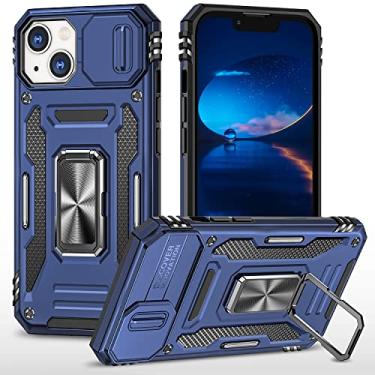 Imagem de SEFING Capa para iPhone 14, capa para iPhone 13, suporte de anel giratório de 360 graus e suporte de anel com suporte magnético para carro para iPhone 13/14 (azul marinho)
