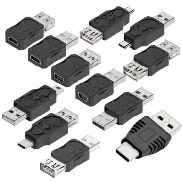 Imagem de ZJKJHJY Conjunto de adaptadores USB 2.0 USB/Tipo C/Micro/Mini conector conversor macho para fêmea (12 peças)