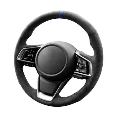 Imagem de Alfanxi Costura à mão Itália Alcantara Capa de volante para carro para Subaru Ascent/Crosstrek/Forester/Impreza/Legacy/Outback/WRX (Alcantara preto com pontos + listras azuis)