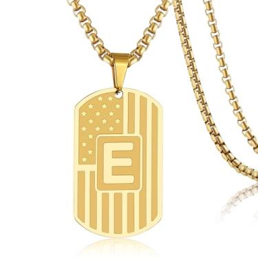 Imagem de HSWYFCJY Colar masculino com inicial com etiqueta de identificação de cão, letra A-Z, bandeira americana, pingente militar, corrente de 3 mm, 61 cm, joia de presente para meninos, Aço inoxidável, Sem