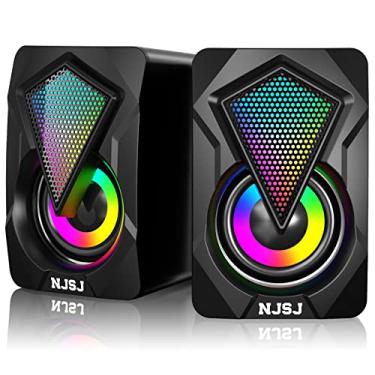 Imagem de NJSJ Alto-falantes de computador, 2.0 alimentado por USB para jogos com luz LED RGB, entrada auxiliar de 3,5 mm, mini alto-falante multimídia estéreo para PC, desktop, laptop, celular, monitor