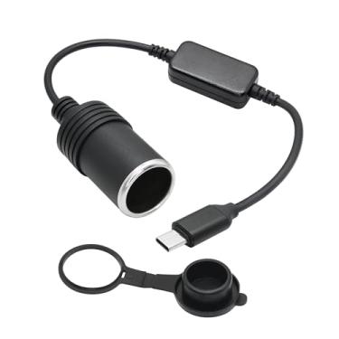 Imagem de Cabo de alimentação USB C macho para isqueiro fêmea 3 m, 5 V USB tipo C para soquete de isqueiro de 12 V, adaptador conversor fêmea com tampa contra poeira, para câmera de painel, GPS e outros