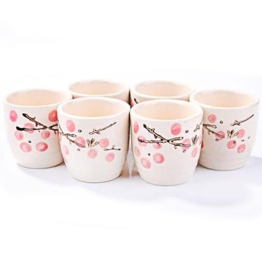 Imagem de Whitenesser Conjunto de 6 copos de saquê japonês, copos de saquê de cerâmica (vermelho)
