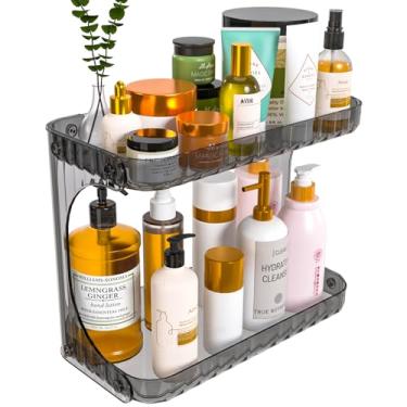 Imagem de SuoXing Organizador e armazenamento de balcão de banheiro de 2 níveis, organizador de cuidados com a pele transparente para beleza, maquiagem, perfume, loção, produtos faciais e organizador de higiene