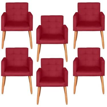 Imagem de Kit 6 Poltronas Decorativa para Sala de Estar Recepção Sala de Espera estofada pés palito madeira MOBLAN Decor (Vermelho)