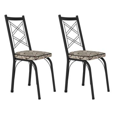Imagem de Kit 2 Cadeiras De Cozinha Delaware Estampado Cedro Pés De Ferro Preto