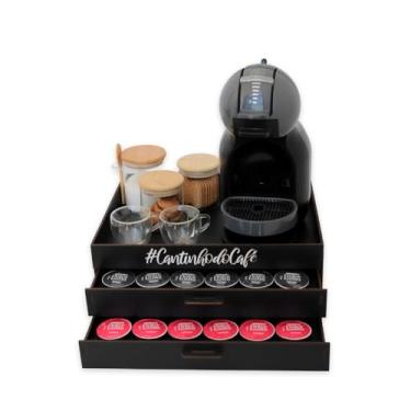 Imagem de BOXFAN Bandeja porta cápsula dolce gusto organizador em mdf com gaveta 48 cápsulas, ideal para cantinho do café, armazena e facilita o acesso às cápsulas