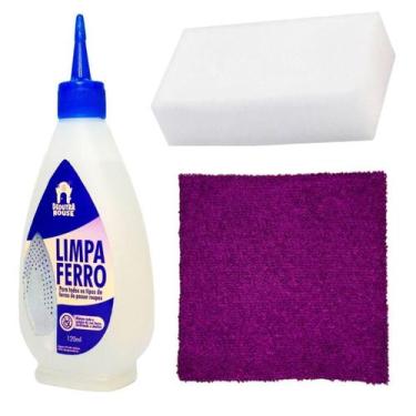 Imagem de Kit Limpeza De Ferro Passar Roupa Pano Roxo E Esponja - So Produto