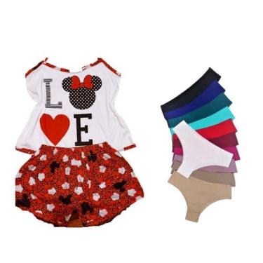 Imagem de kit 01 short doll + 02 calcinha sem costura pijama feminino - FREEVEST