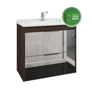 Imagem de Gabinete Para Banheiro 59cm 100% MDF Com 2 Gavetas Espelhadas E Pia Ca