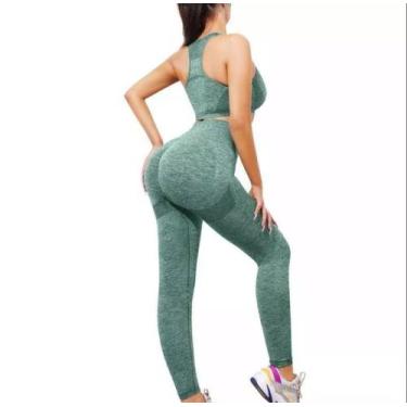 Imagem de Conjunto Academia Top Cropped Sutiã Legging Levanta Bumbum Cintura Alt