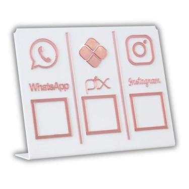 Imagem de Placa Pix,Whats e Insta Para Pagamento QR Code Cor:Branco com Rosa - L