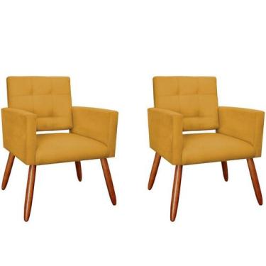 Imagem de Kit 2 Poltronas Decorativa Camila Couro Amarelo Pés Madeira Ms Decor -