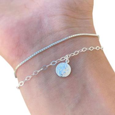 Imagem de Kit com 2 Pulseira Feminina Prata 925 São Bento e Veneziana - Hakuna J