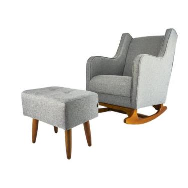 Imagem de Kit Amamentação Poltrona Cadeira Balanço Windy Baby Linho + Puff Papir