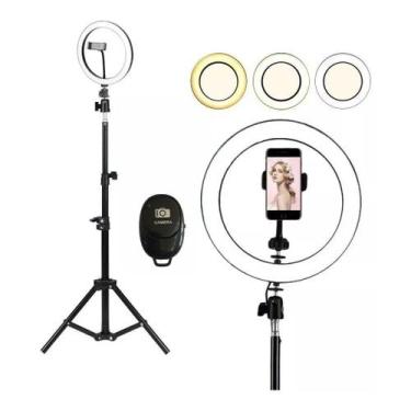 Imagem de Iluminador Ring Light Completo Portátil 26cm+tripé 2M+controle bluetoo