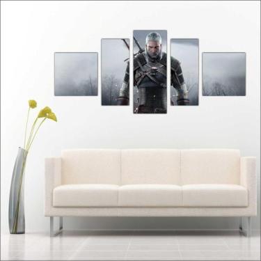 Imagem de Quadro Decorativo Game The Witcher Mosaico 5 Peças Salas Quartos TT5 -