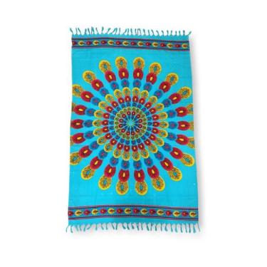 Imagem de Canga de Praia Poliéster Mandala com Pena de Pavão - Sarat Moda Indian