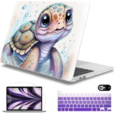 Imagem de Mektron Capa para MacBook Pro 13 polegadas 2022 2021 2020 versão A2338 M2 M1 A2289 A2251, capa rígida de plástico impresso para MacBook Pro 13,3 polegadas Touch Bar serve para Touch ID, tartaruga fofa
