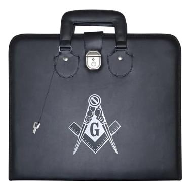 Imagem de Estojo de avental maçônico Mason – Impresso (couro preto), tamanho provincial MM | Bolsas de transporte maçônicas, Emblema prata
