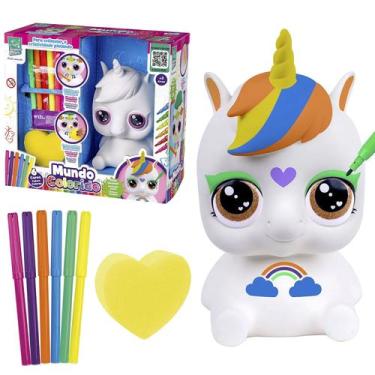 Imagem de Boneco Unicornio De Brinquedo Para Pintar Colorir Com Canetas Colorida