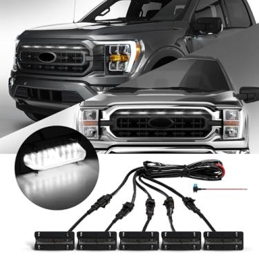 Imagem de FICOLPO 5 peças de luzes LED para churrasqueira compatíveis com 2021 2022 2023 F150 XL/XLT/XLT Sport - acessórios de luzes de grade frontal de LED com fusível e arnês (branco)