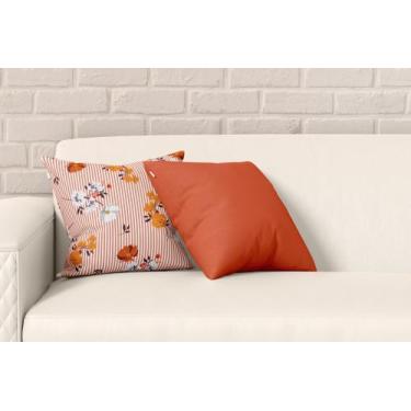 Imagem de Kit 2 Almofadas Com Enchimento Flores Listras Laranja - Core Decore
