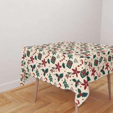 Imagem de Toalha De Mesa Quadrada 4 Lugares Tecido Oxford Natal Flores e Bengala