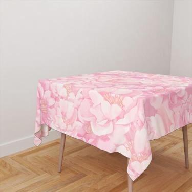 Imagem de Toalha De Mesa Quadrada 4 Lugares Tecido Oxford Rosa Claro Flores Gran