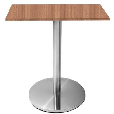 Imagem de Mesa Beta Inox 75 cm (Altura) Disco Redondo Tampo MDP Quadrado 80 cm (Larg) x 2,50 cm (Alt) Noce Naturalle