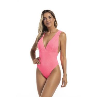 Imagem de Maiô Mykonos Decote Profundo - Cor de Cacau, GG, Rosa neon