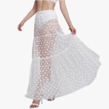 Imagem de Saia Feminina Midi Gode Tule Poá Bolinhas - M & K Shop, Branco, un
