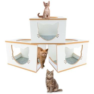 Imagem de Kit 3pçs de Nicho de Parede Frente Cara de Gato LAMINADO - BT WOOD, BR