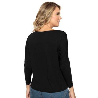 Imagem de Blusa Plus Size Manga Longa Ampla Feminina - Docce Mulher, Preto, GG