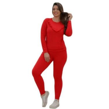 Imagem de Conjunto Plus Size Blusa Manga Longa e Calça Moda Inverno Babado Gg - 