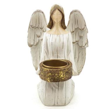 Imagem de Imagem Anjo com Castiçal Ajoelhado Importado Resina 18 cm - Amém Decor